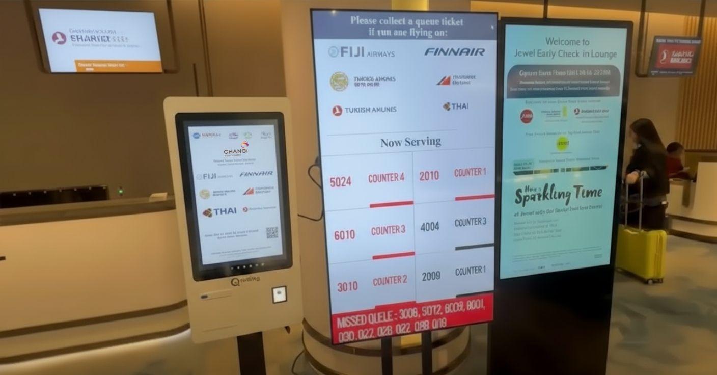 signage screen showing waiting queue at changi airport