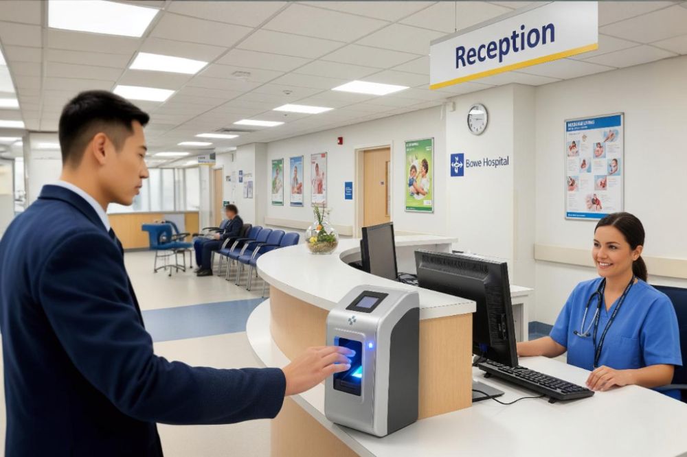 Hospital Biometric System Scanning Person’s Fingerprint