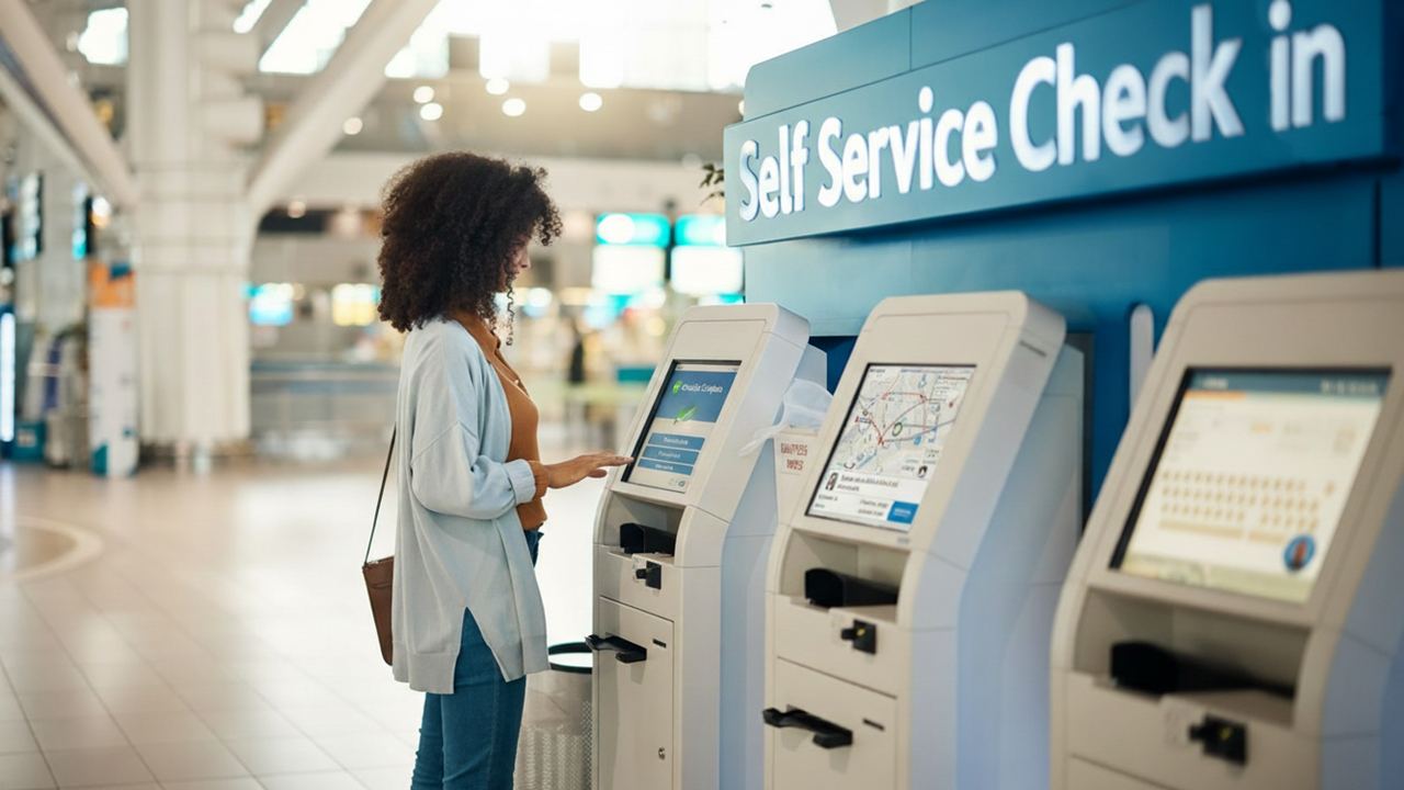 A Girl Using Self-Service Kiosk