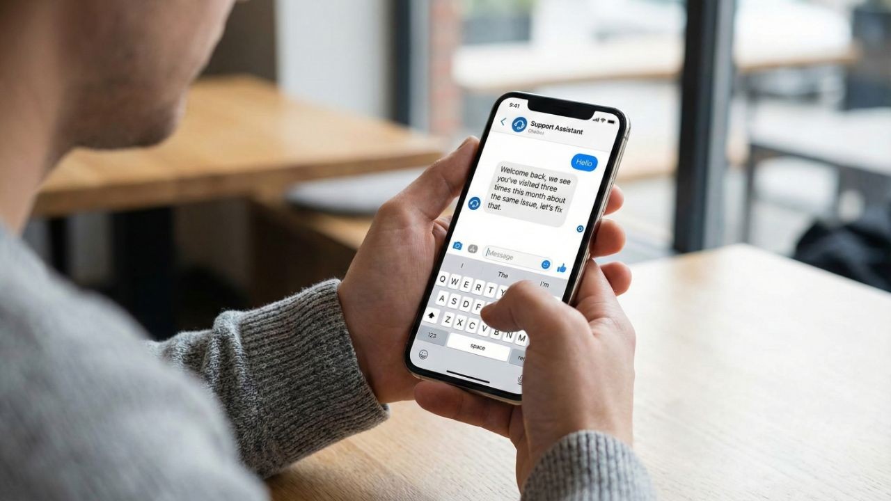 person interacting with llm chatbot on mobile phone