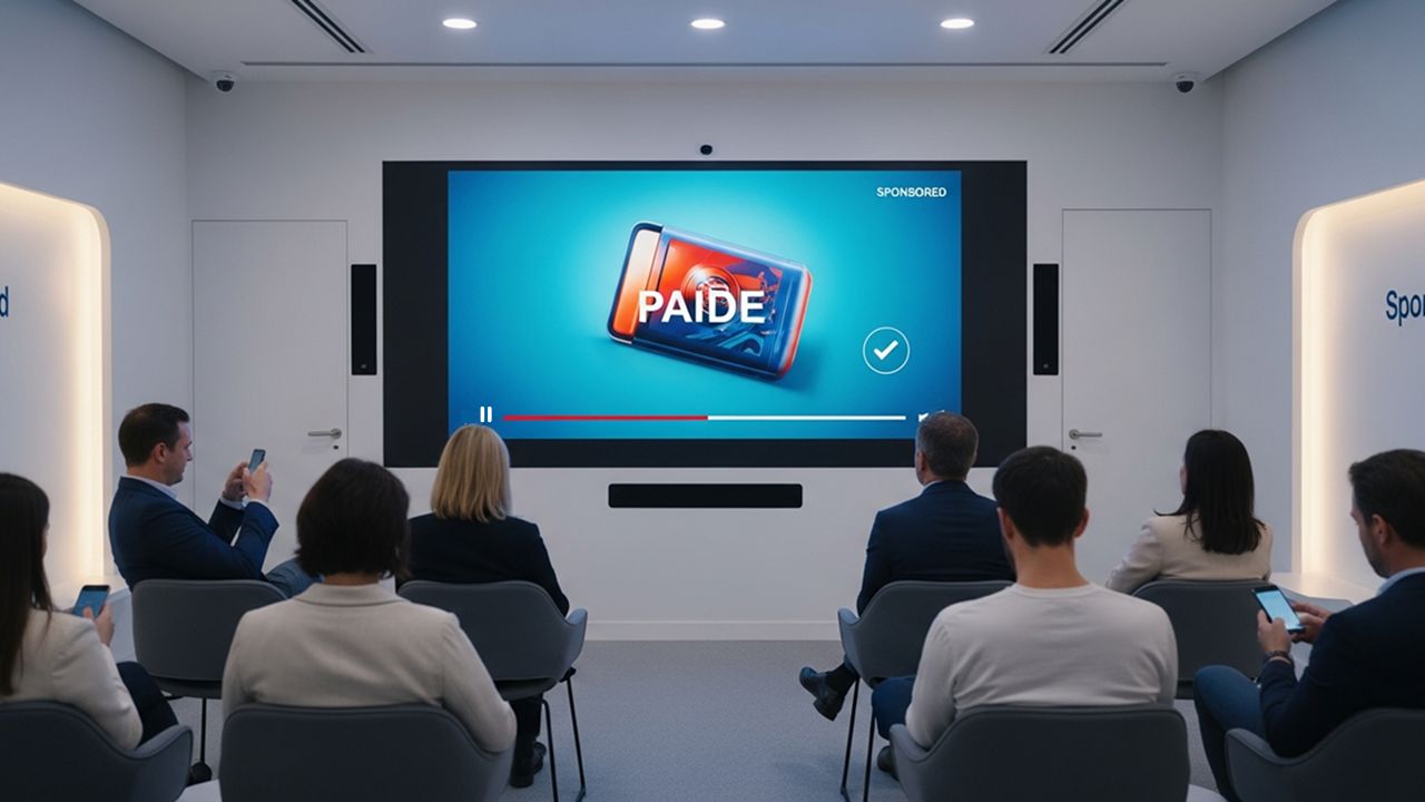 people watching sponsored content in digital screen while waiting