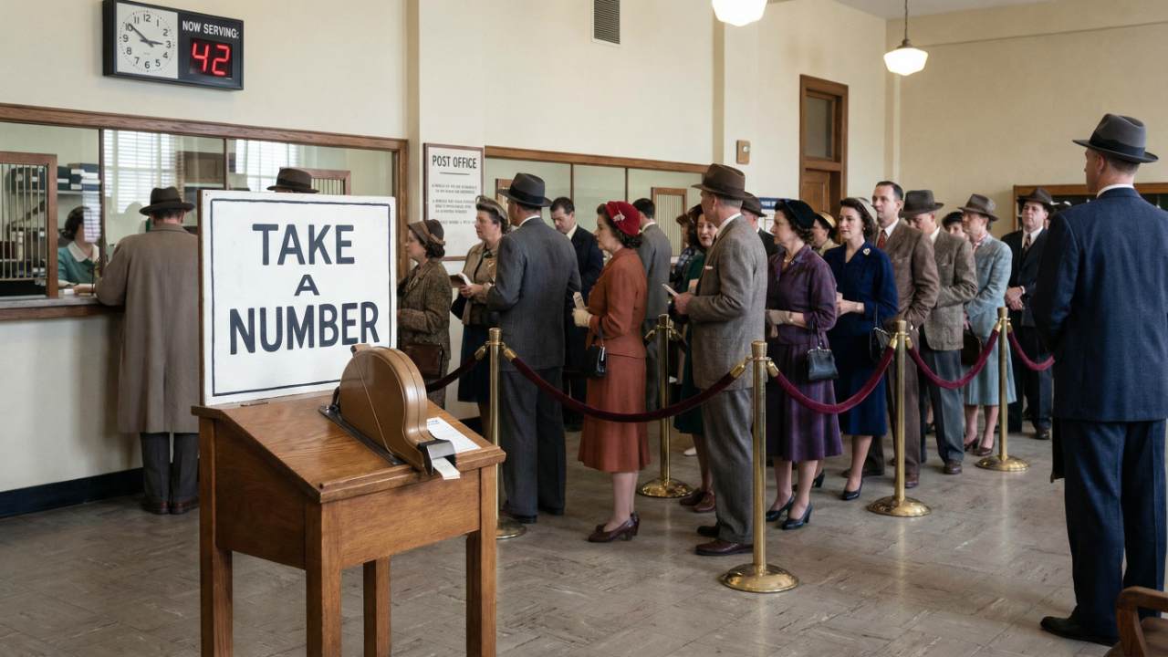 a scene of traditional queue management system